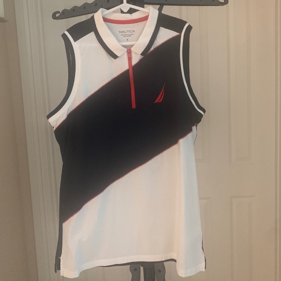 Nautical White/Blue/Red Sleeveless Polo Top sz S - Picture 1 of 4
